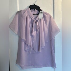 Ralph Lauren Lilac Tie Neck Crinkle Georgette Cape Blouse Womens Sz Med Nwt